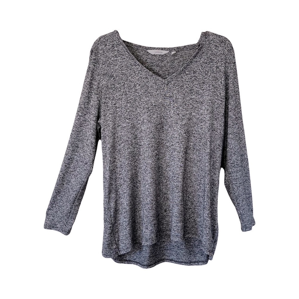 Athleta | Heathered Gray Long Sleeve Layered Racerback V-Back Knit Top, Large